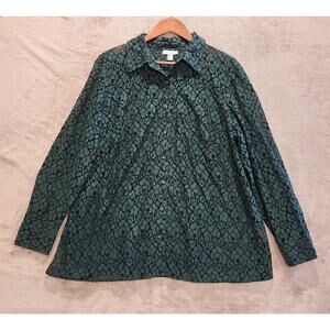 Charter Club Green Floral Lace Button Up Blouse Size 18 Feminine Dainty Romantic